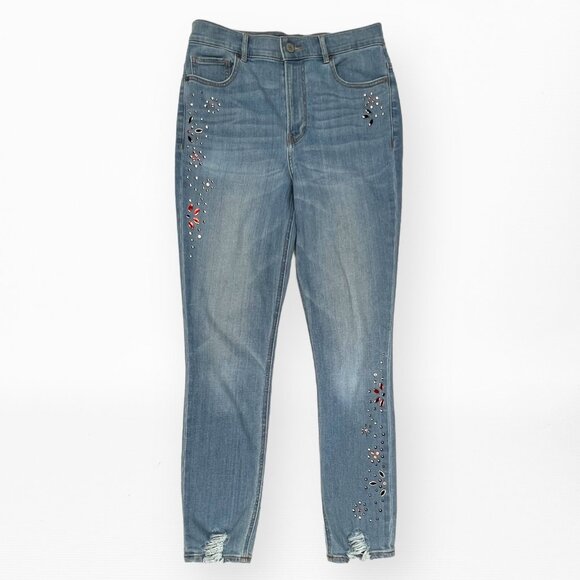 EXPRESS 8 Ankle Legging Super High Rise Embellished Jeans Studded - Picture 1 of 10